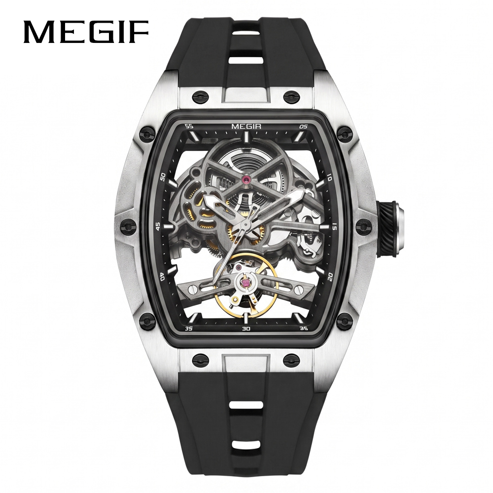 Seiko Watch Presage - MEGIR แฟชั่นกรณีโลหะผสมผู้ชายนาฬิกาซิลิโคน Band Barrel Shaped Dial